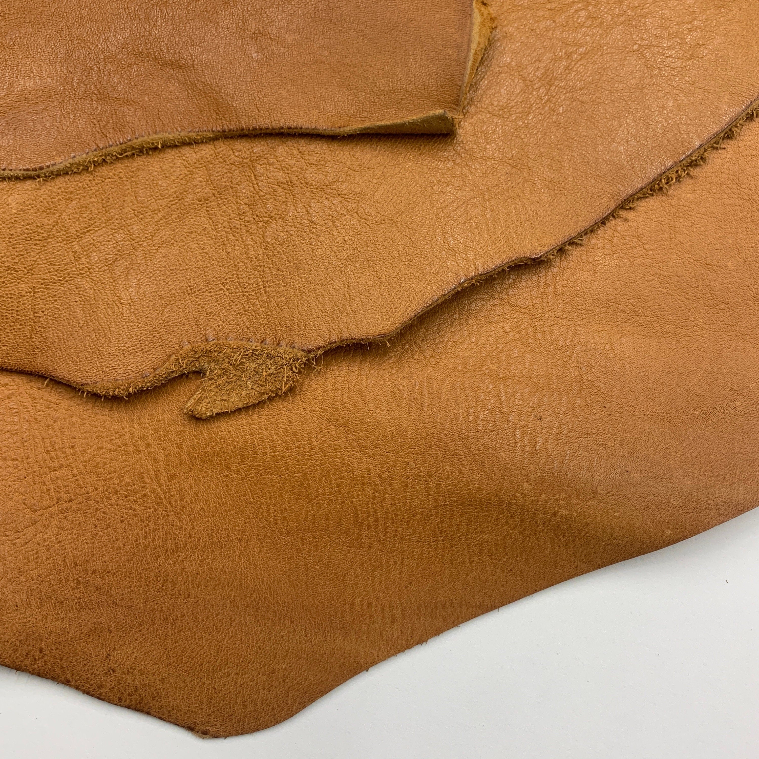 Natural leather | light brown tan cognac | 2mm | 5 oz | soft| Rustic vintage style with natural imperfections scars unique
