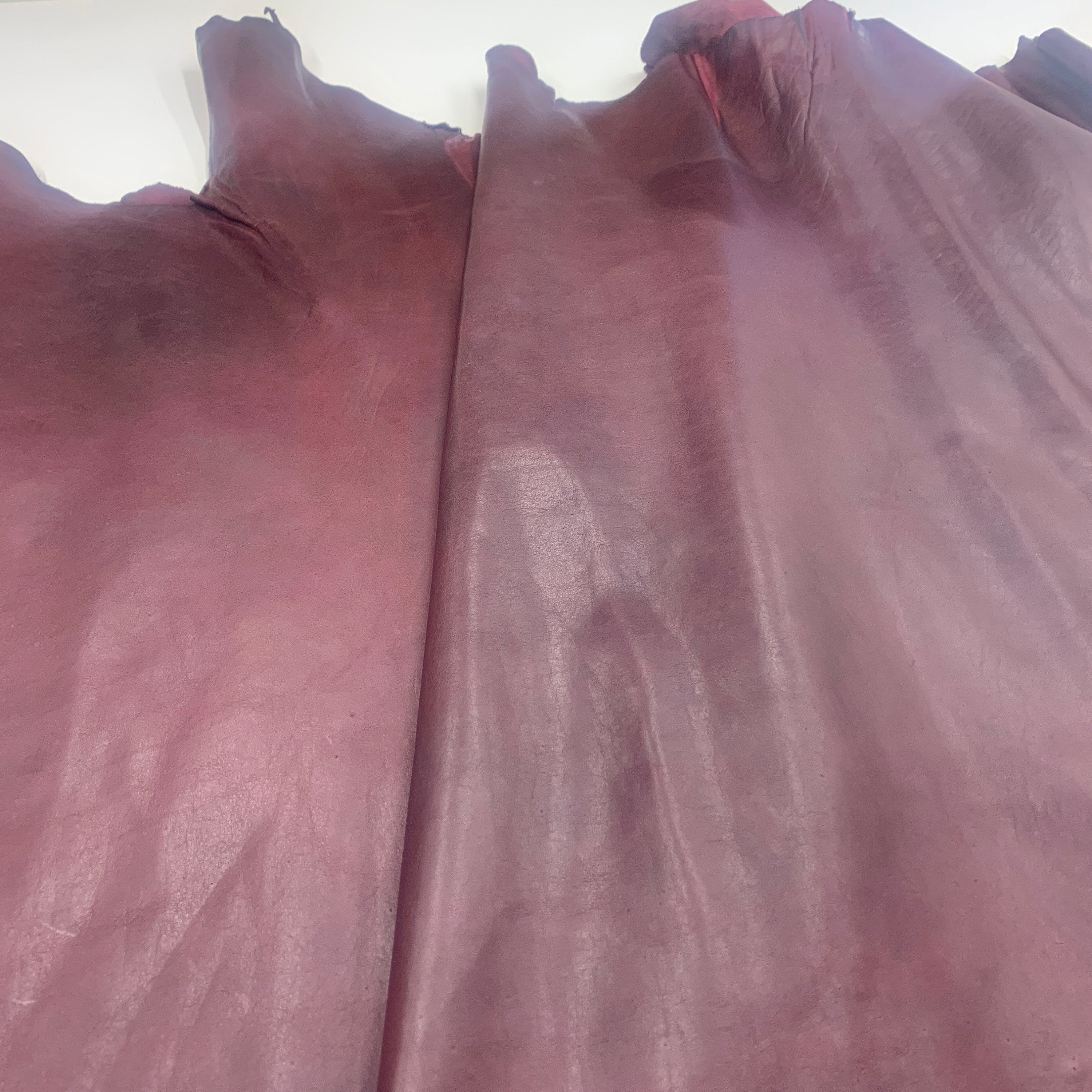 Burgundy Leather Vegetable tanned Italian | soft natural | 1.5 mm 4oz | Distressed sheets panels for bags shoes crafts