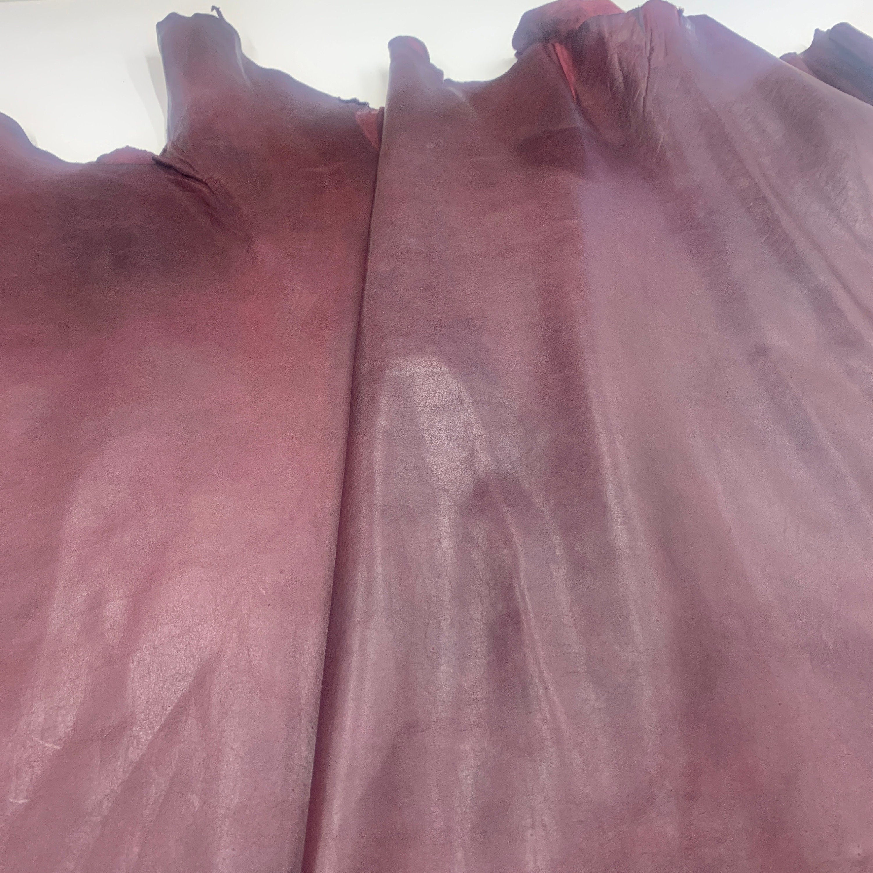 Burgundy Leather Vegetable tanned Italian | soft natural | 1.5 mm 4oz | Distressed sheets panels for bags shoes crafts