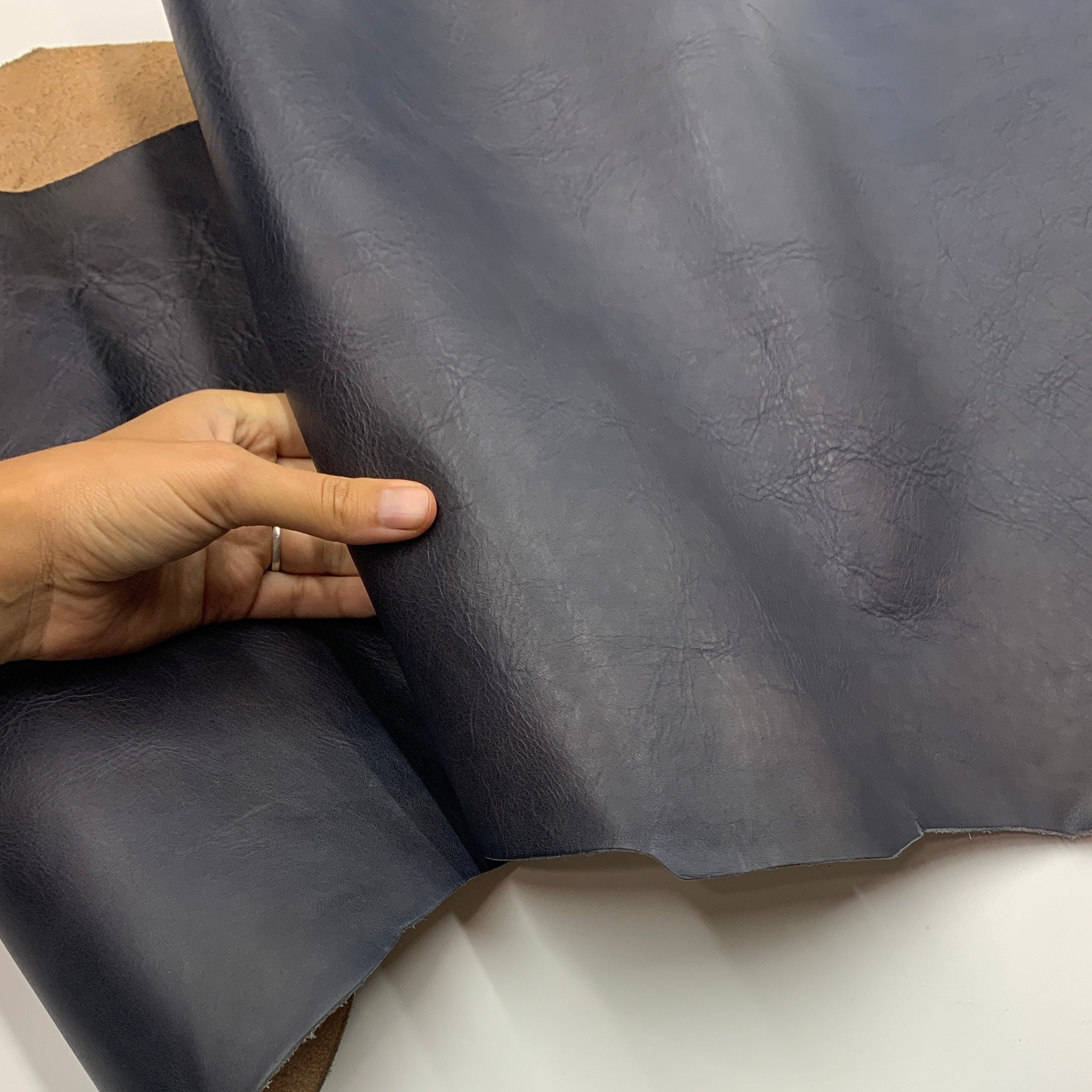 Dark Blue Leather navy Vegetable tanned Italian | mid-soft natural | 1.6 mm 4oz | calf belly | sheets panels for bags shoes crafts