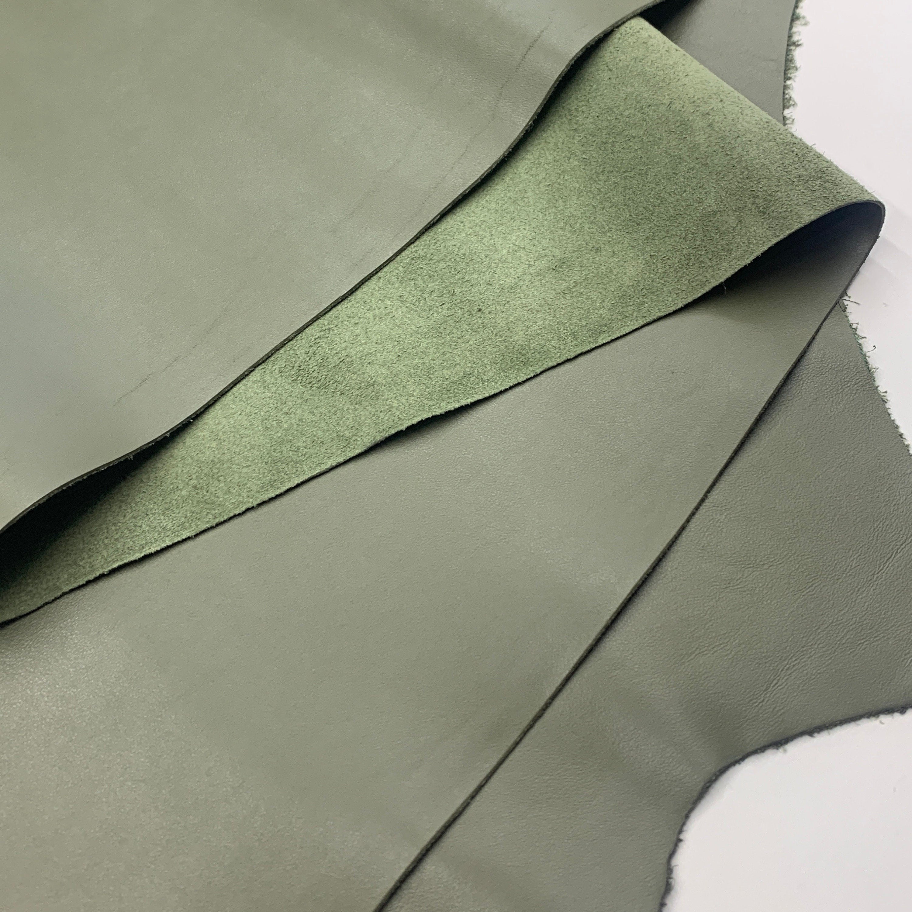 Khaki Green leather nappa Full Grain Side | 1.4 mm 3-4 OZ | light | Real natural leather | Flat surface | sheets panels precut leathercraft