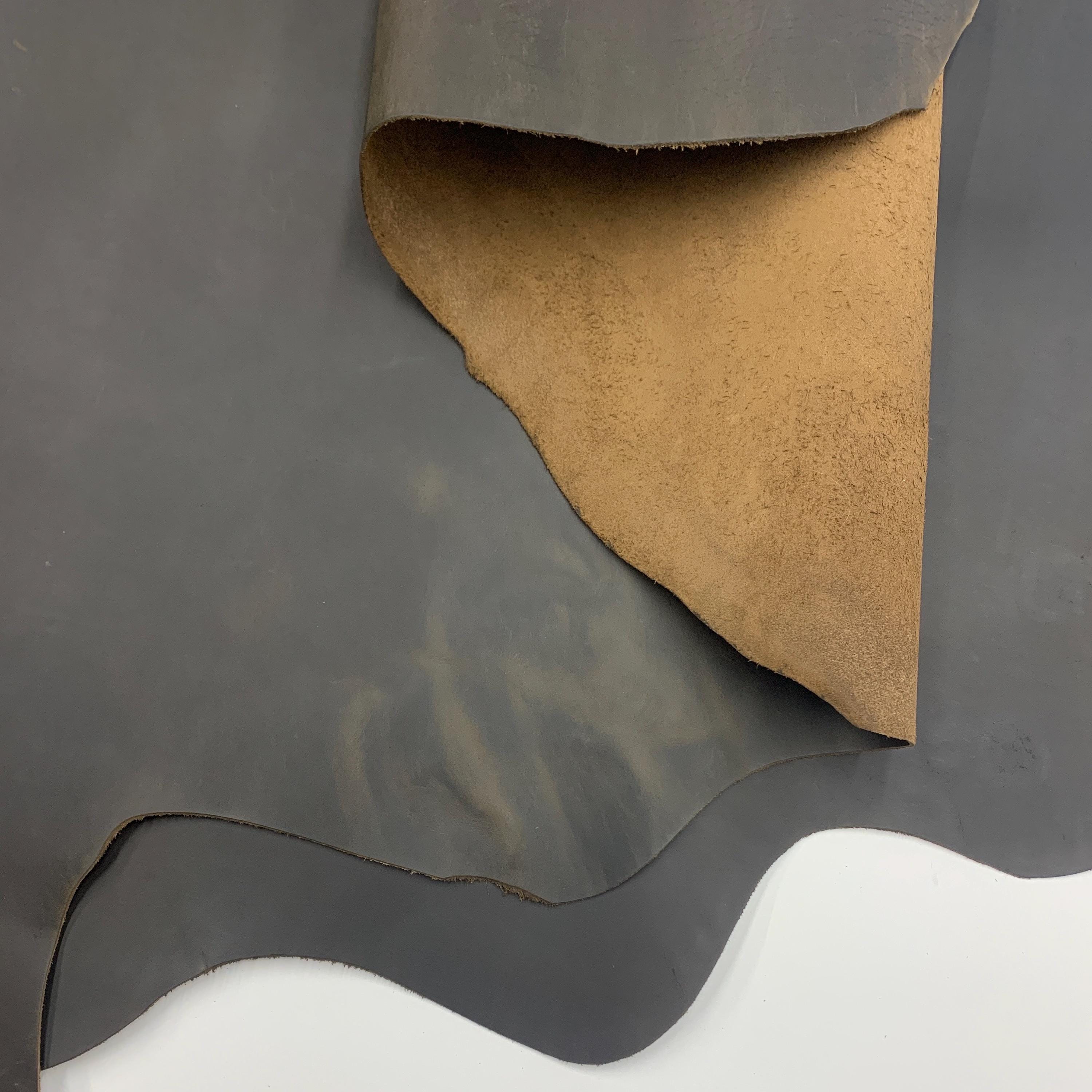 Dark Brown leather khaki pull up real 2mm 5oz thick crazy horse waxy oily finishing distressed for bags shoes leathercraft