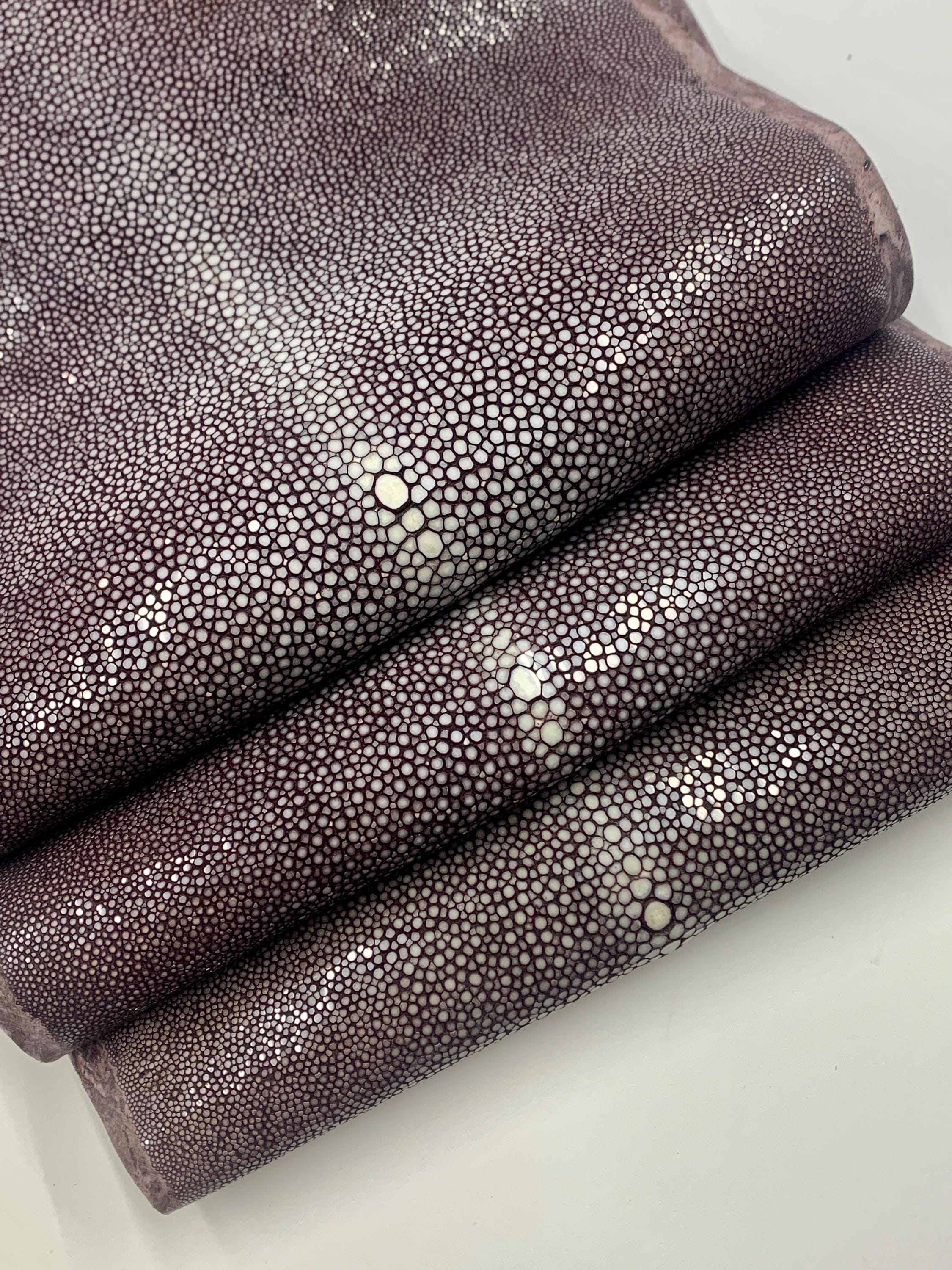 Stingray skin hide fish skin Natural leather, light burgundy polished surface, for bracelets chokers wallets purses watch strap luxurious