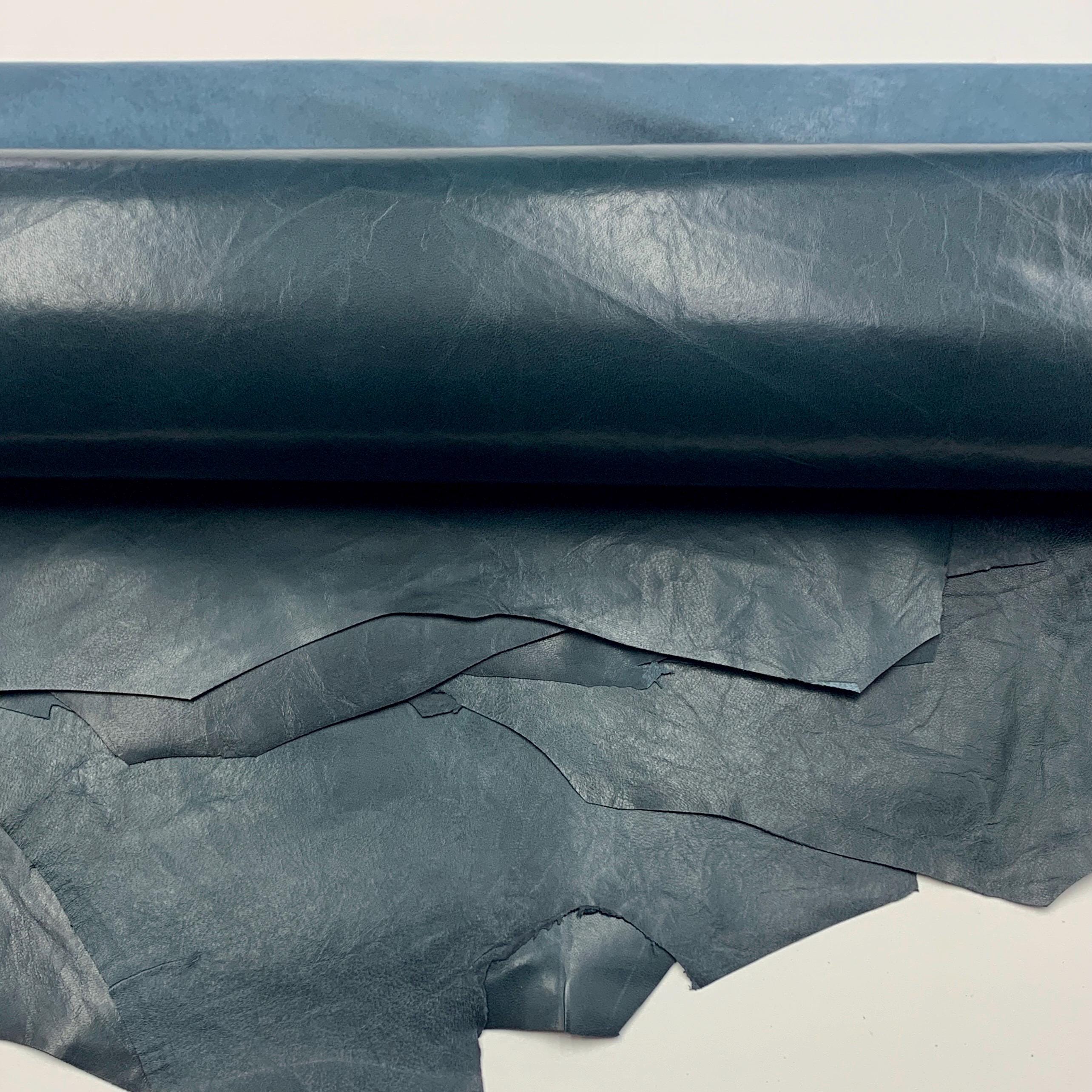 Leather Navy Teal Thin glossy nappa | Thin 0.3 mm 1oz | crunchy | Calf hides skins | For gloves garment dress jacket trousers pants purses
