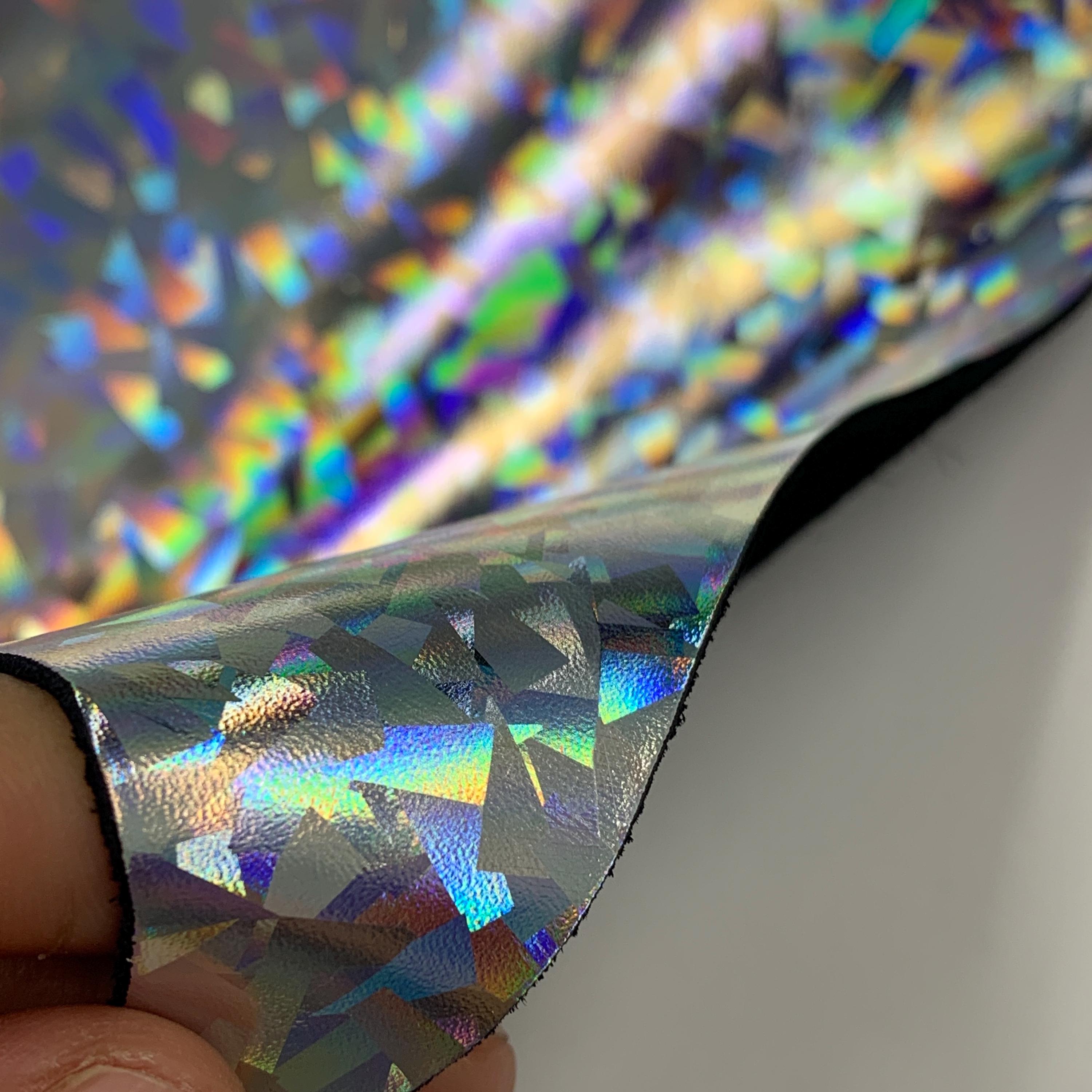Holographic leather Silver metallic rainbox 3d laminated natural | Thickness 1.2 mm | 3 OZ|  Side for purses, shoes