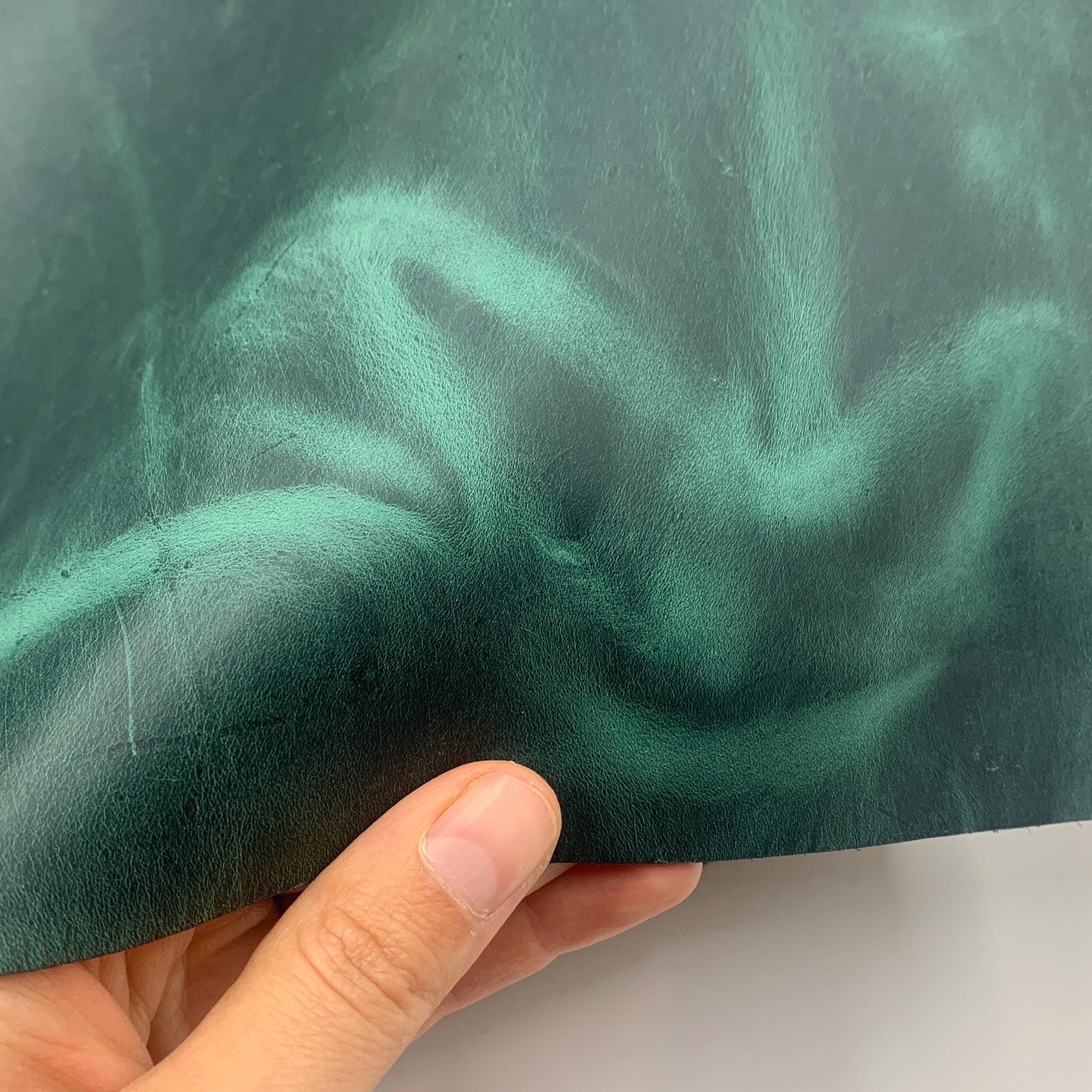 Green leather pull up real 1.5mm 4oz crazy horse waxy oily finishing distressed forest for bags shoes leathercraft