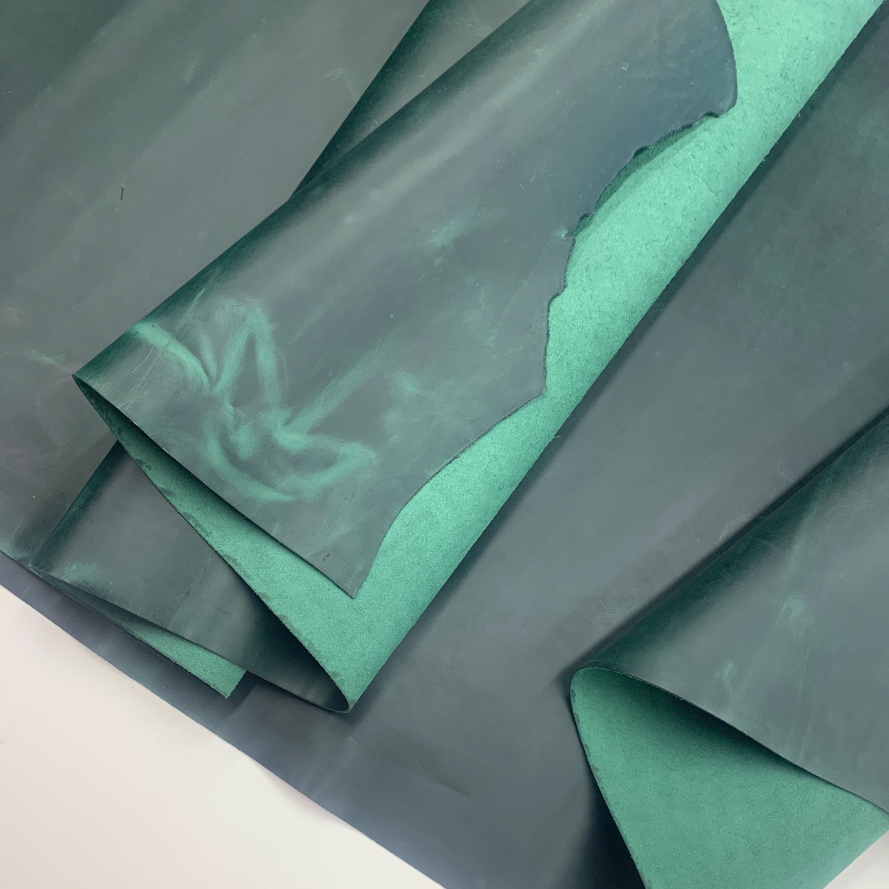 Green leather pull up real 1.5mm 4oz crazy horse waxy oily finishing distressed forest for bags shoes leathercraft