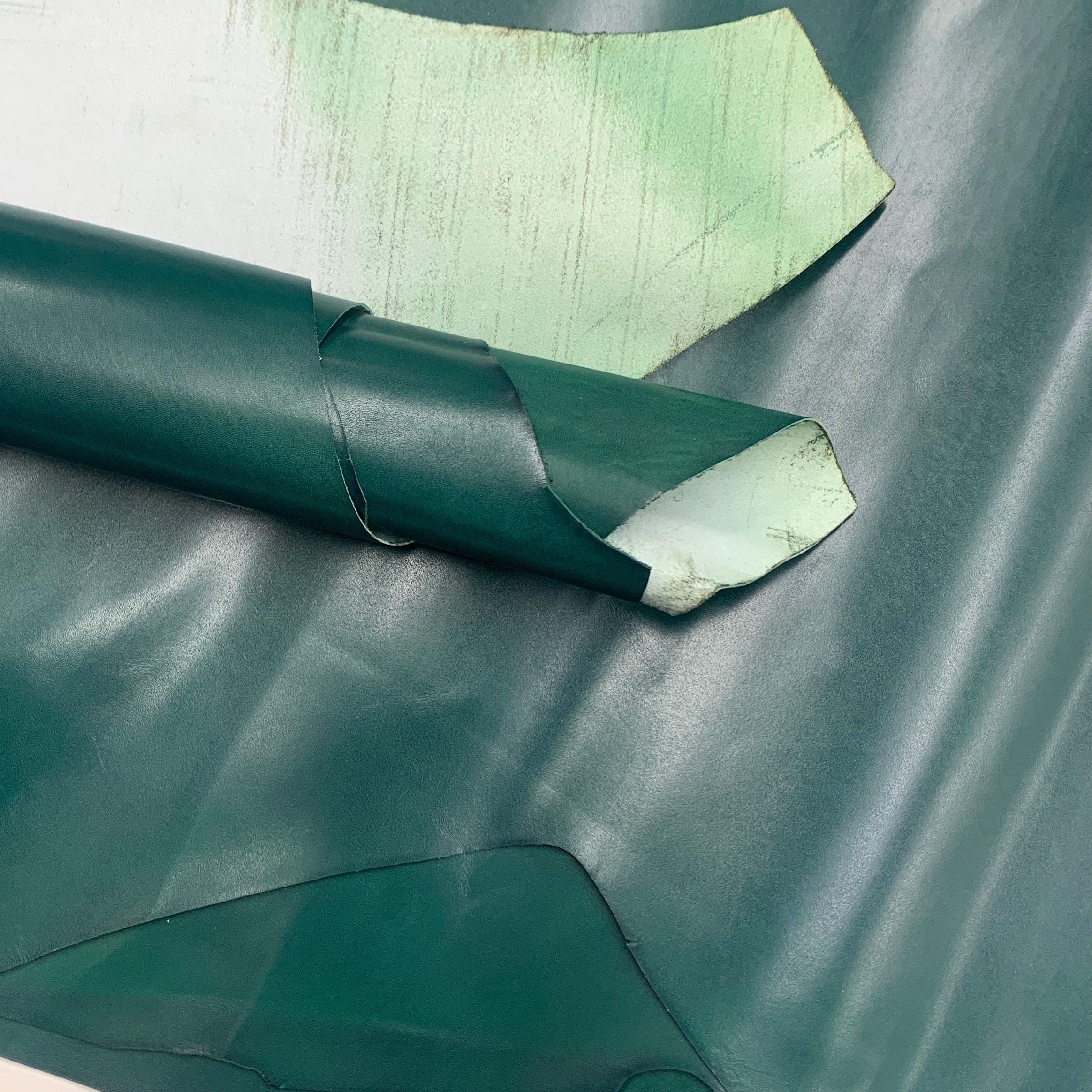 Green leather | emerald dark Full Grain Side | 0.6-0.8 mm 2 OZ | Real natural | Flat surface | sheets panels precut leathercraft glossy