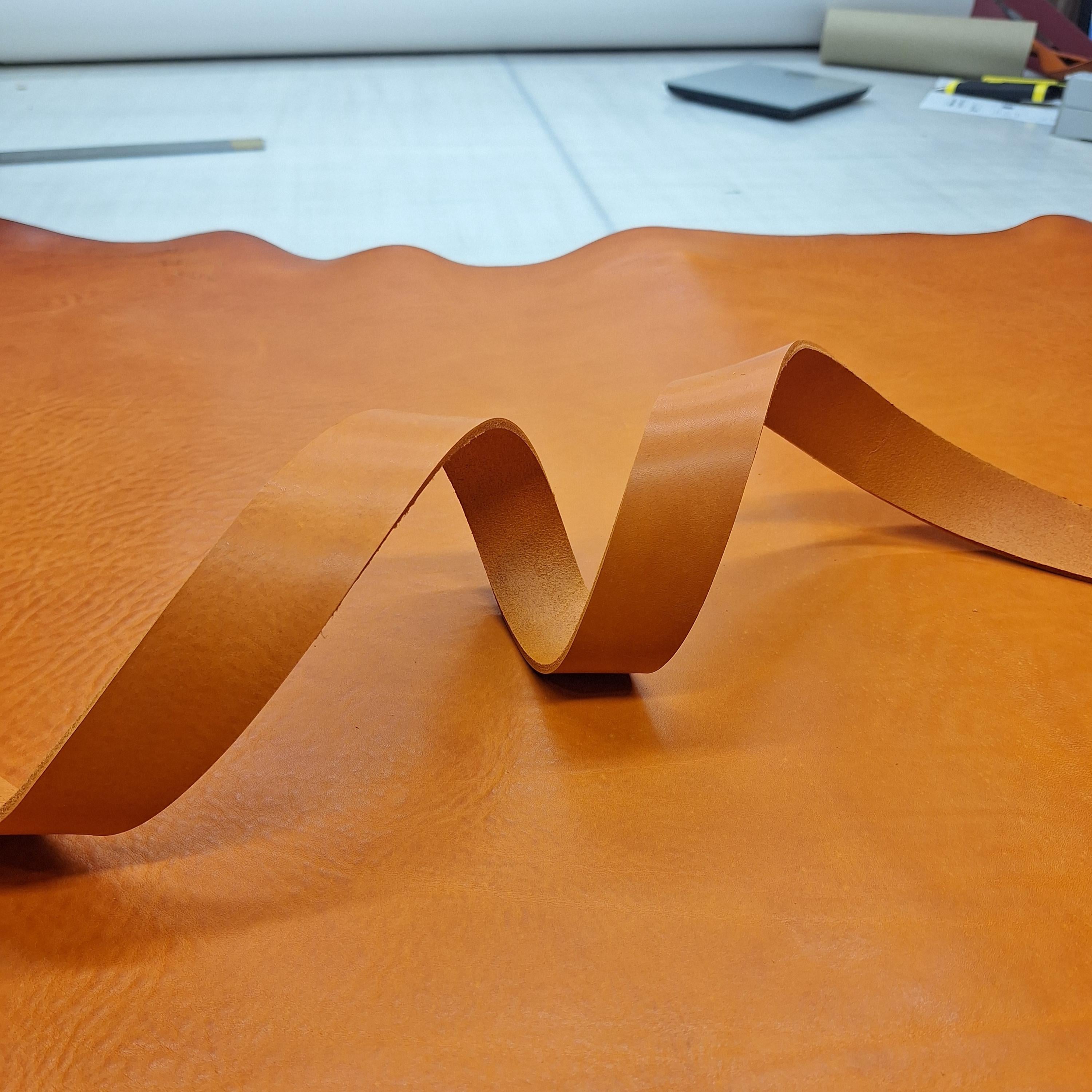 Orange/Tan leather strap | belt blank | 130 cm, 51 inch long | 3.5-4.5 mm, 9-10-11 oz thick