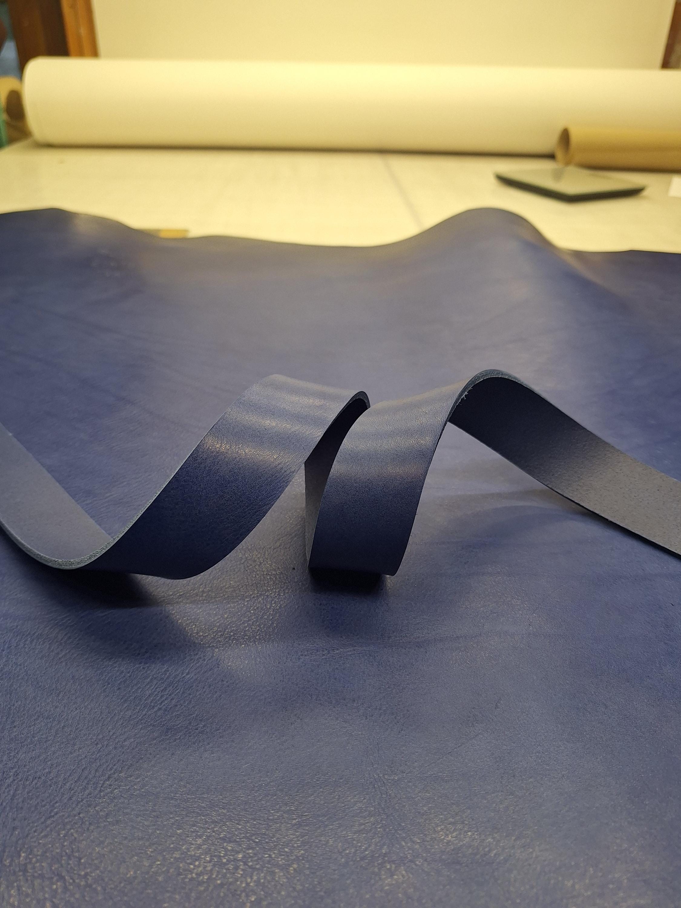 Blue leather strap | belt blank | 130 cm, 51 inch long | 3.5-4.5 mm, 9-10-11 oz thick