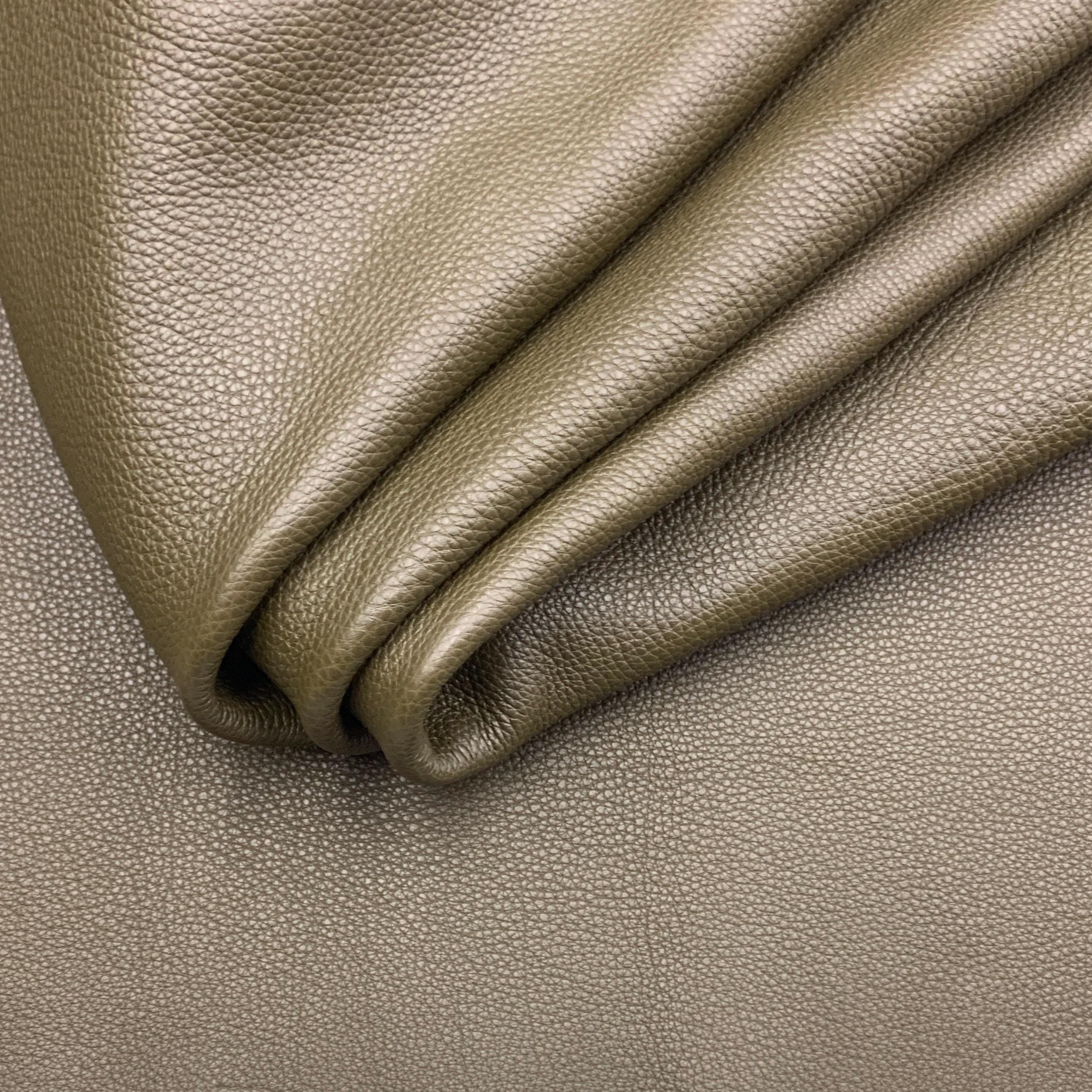 Green leather pebbled milled olive dark natural 2 mm | 5 oz hide skin real cow skin floater soft and pleasant for bags crafts upholstery