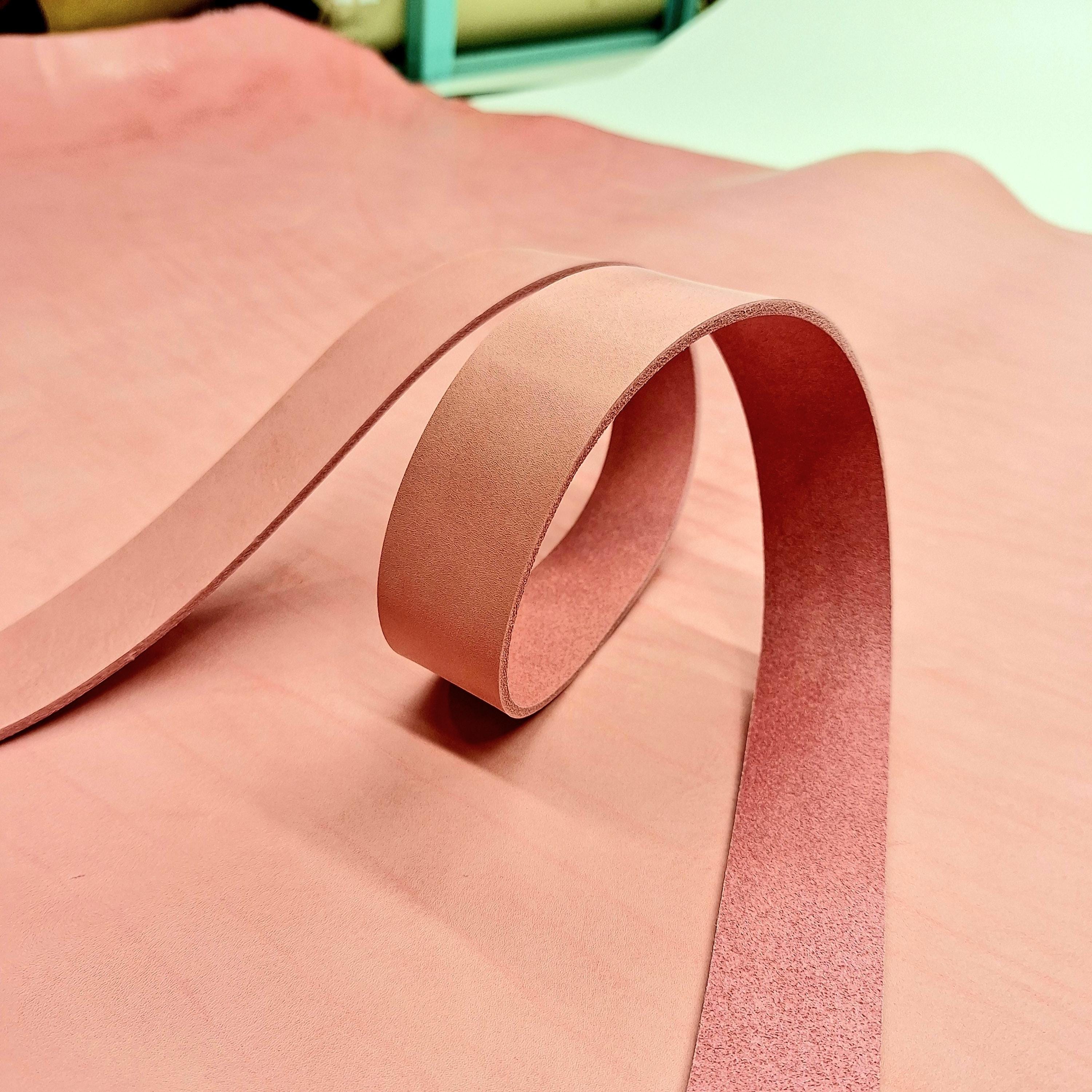 Pink leather strap | belt blank | 130 cm, 51 inch long | 3.5-4.5 mm, 9-10-11 oz thick