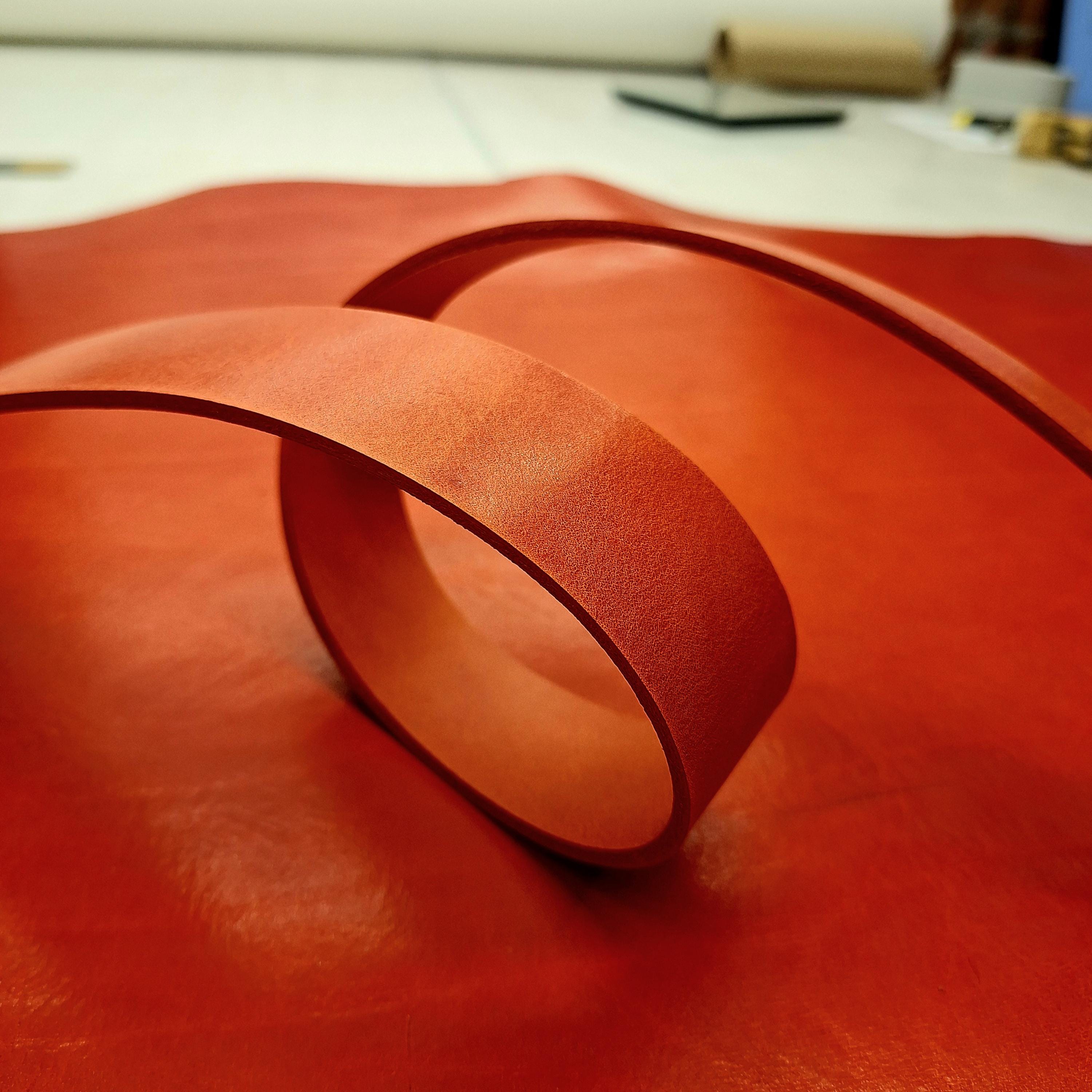 Red leather strap | belt blank | 130 cm, 51 inch long | 3.5-4.5 mm, 9-10-11 oz thick