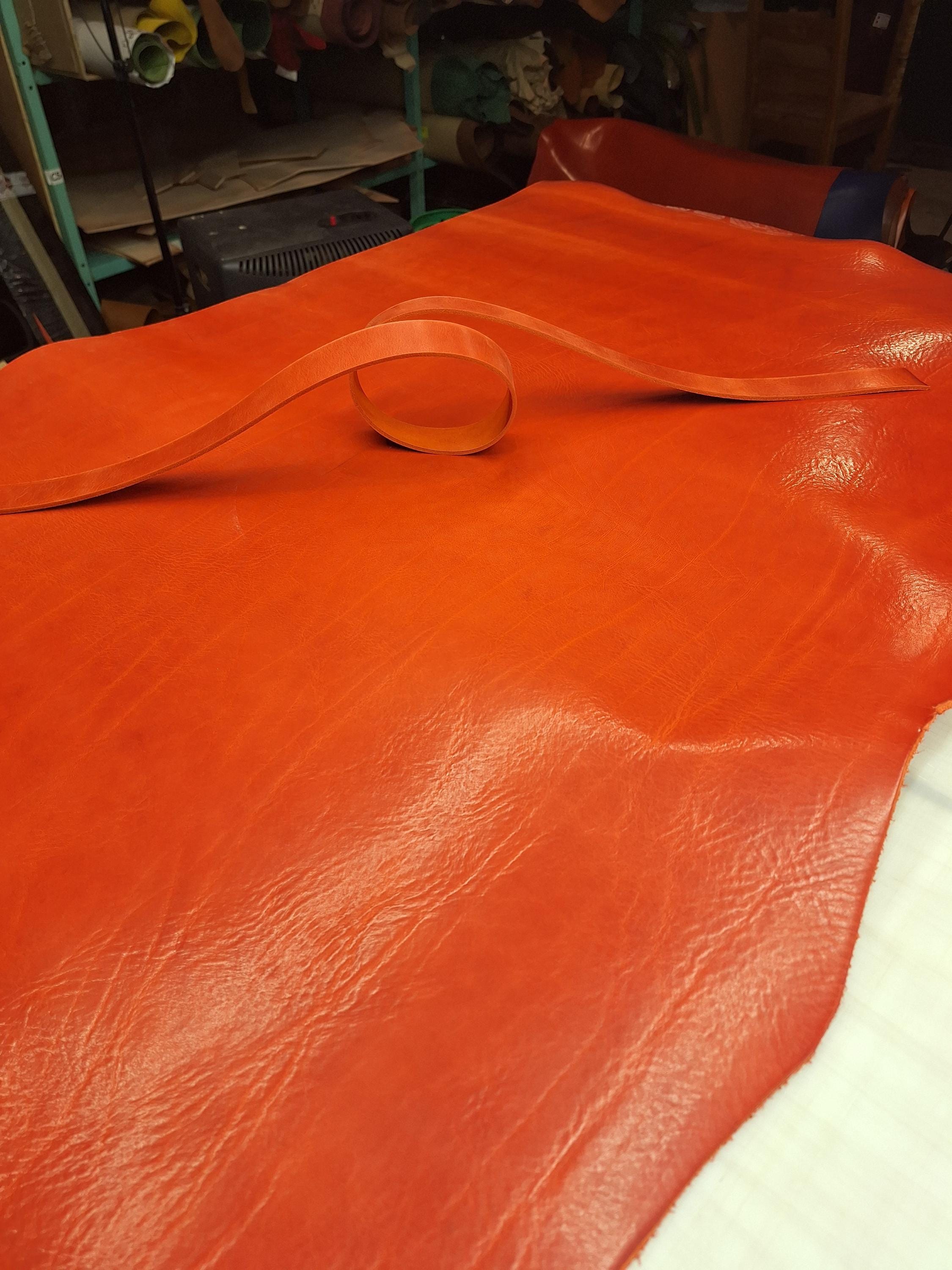 Red leather strap | belt blank | 130 cm, 51 inch long | 3.5-4.5 mm, 9-10-11 oz thick
