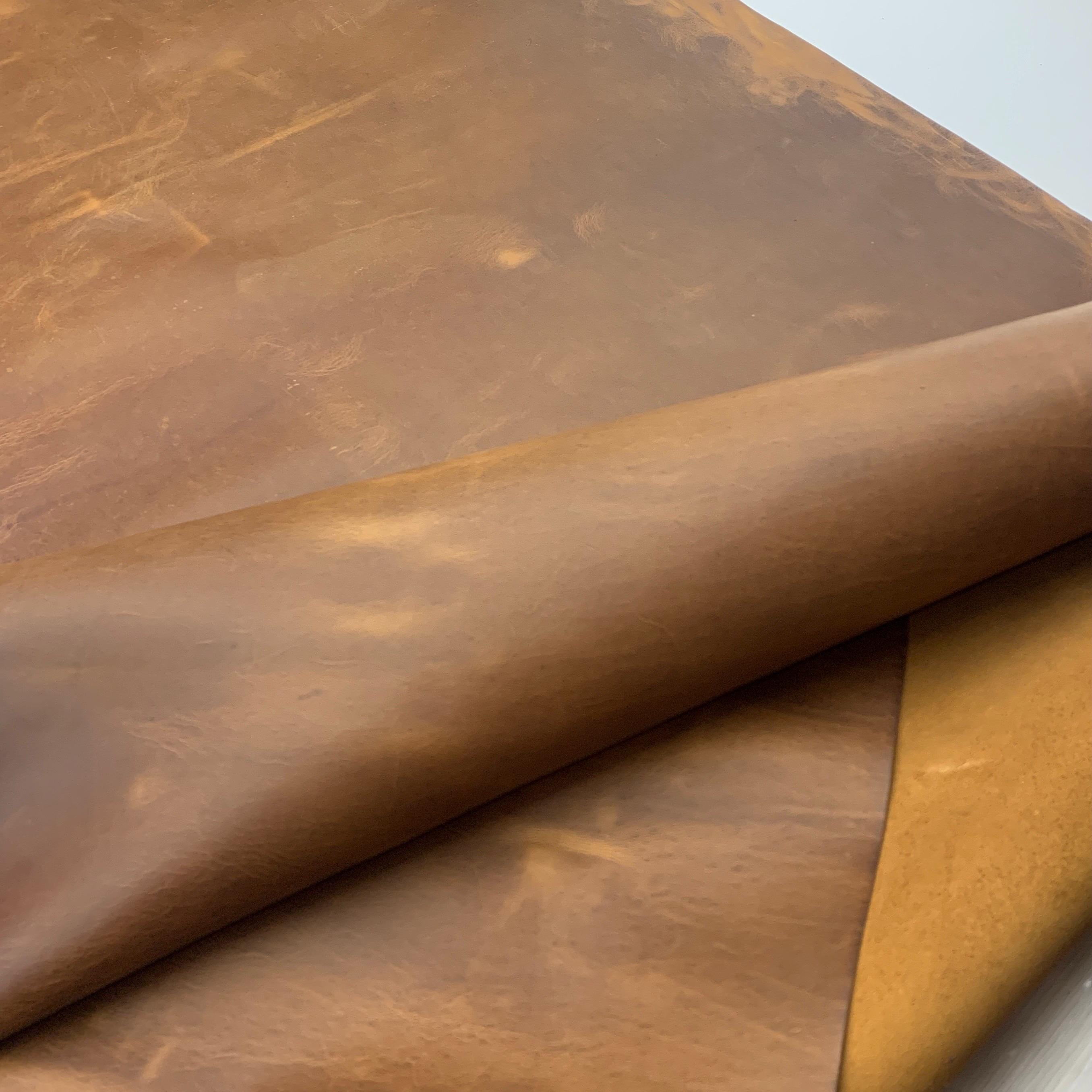 Brown leather pull up crzy horse real 1.6mm 4oz thick crazy horse waxy oily finishing distressed for bags shoes leathercraft