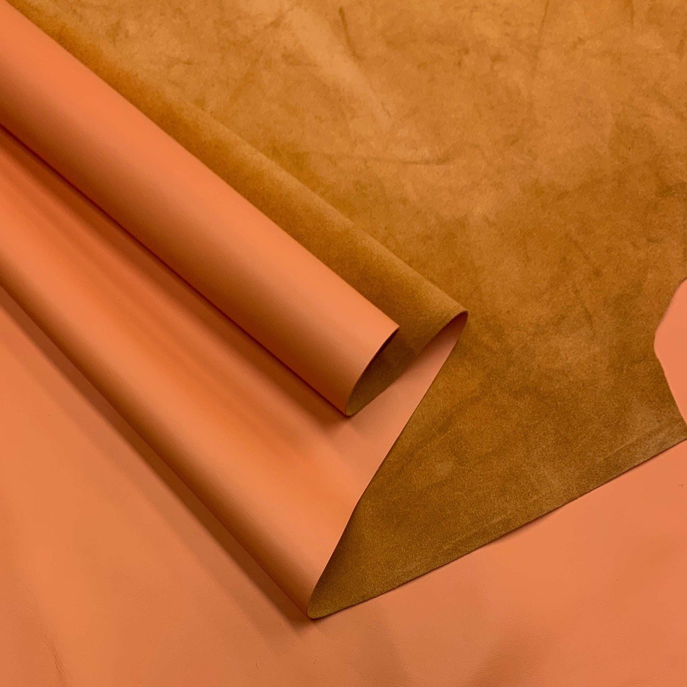 Orange leather 100% real pastel light | 1.2 mm | 3 OZ | Natural cow hide side | Precut sheet panel