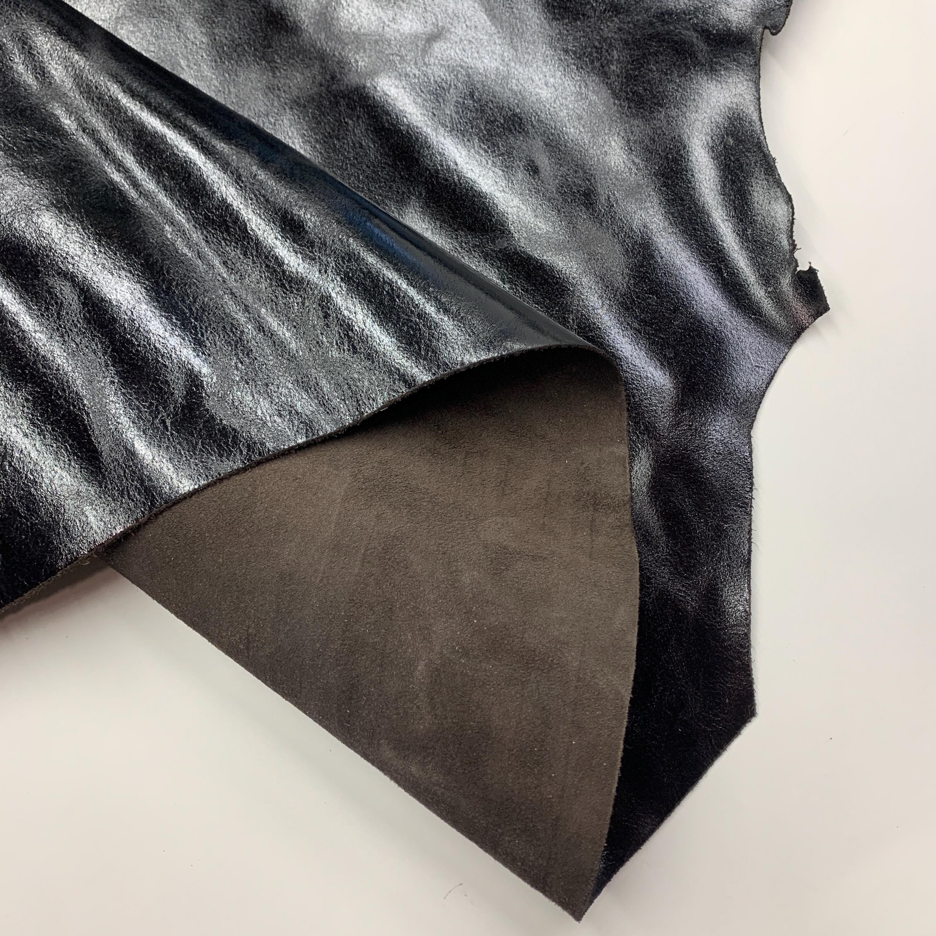 Black leather Italian Vegetable tanned soft natural 1.6 mm 4 oz Distressed sheets panels for bags shoes crafts