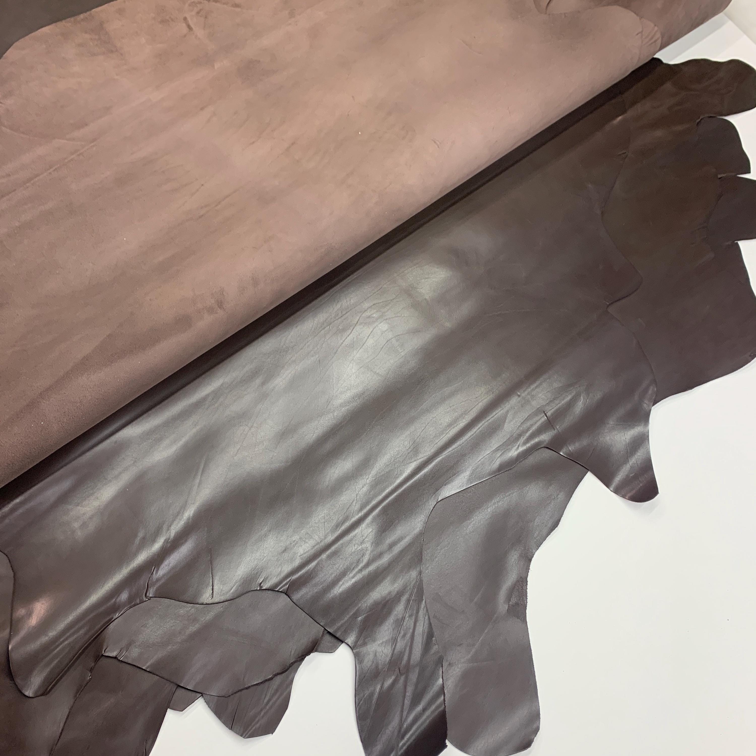 Brown leather dark 100% real | 1.0 mm | 3 OZ | natural cow hide side | Precut panels sheets for bags shoes journals wallets