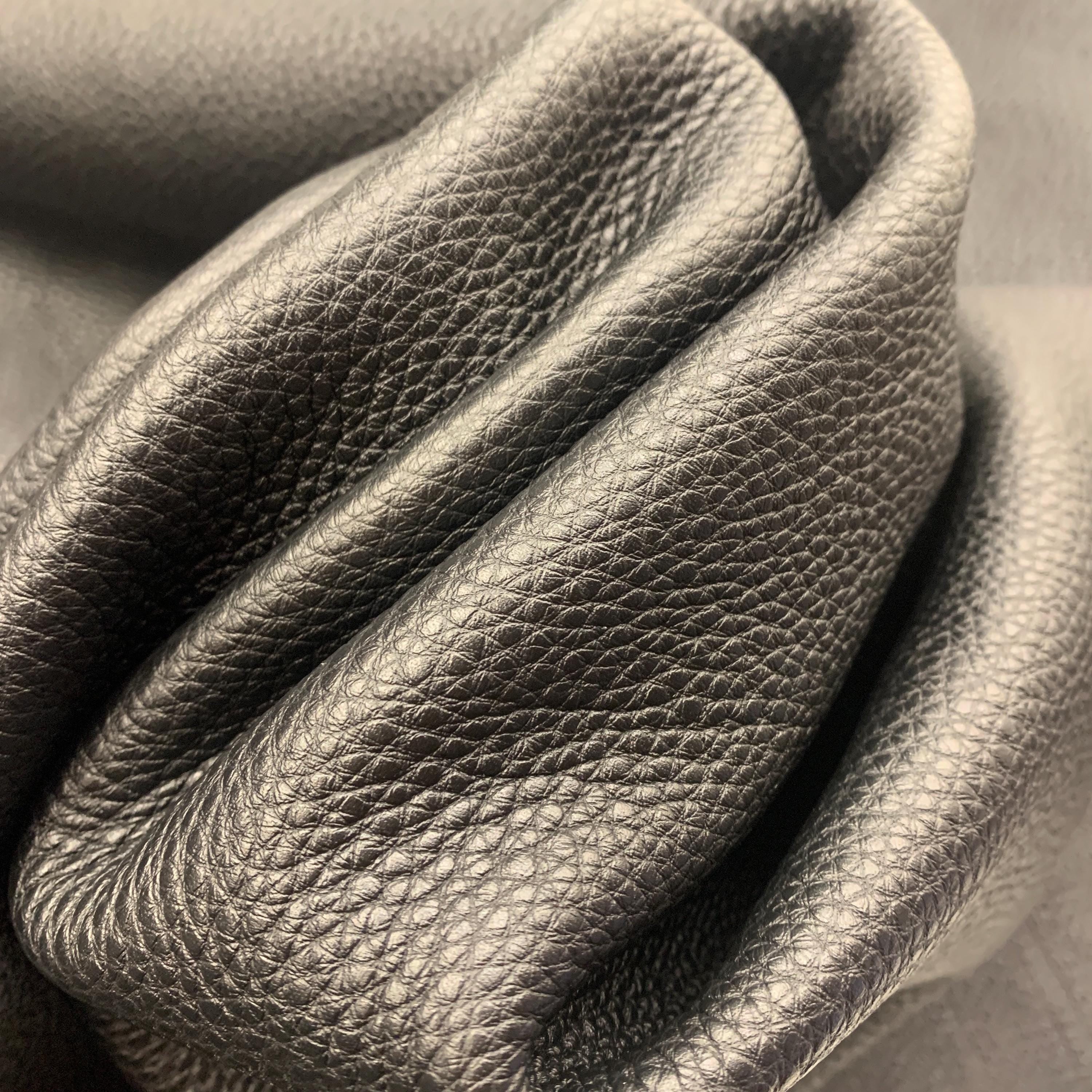 Black leather pebbled milled matt textured cow | 1.8-2 mm | 5 oz | Real natural skin hide | Precut sheets panels | for bags, upholstery