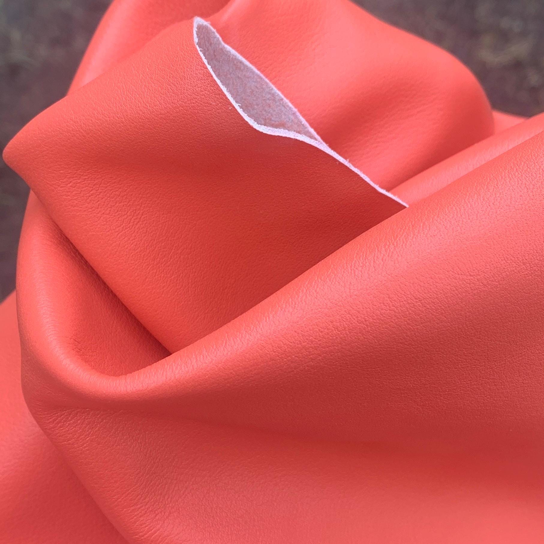 Leather Orange Coral 100% real | 1.2 mm | 3 OZ | Natural cow hide side | Precut sheet panel