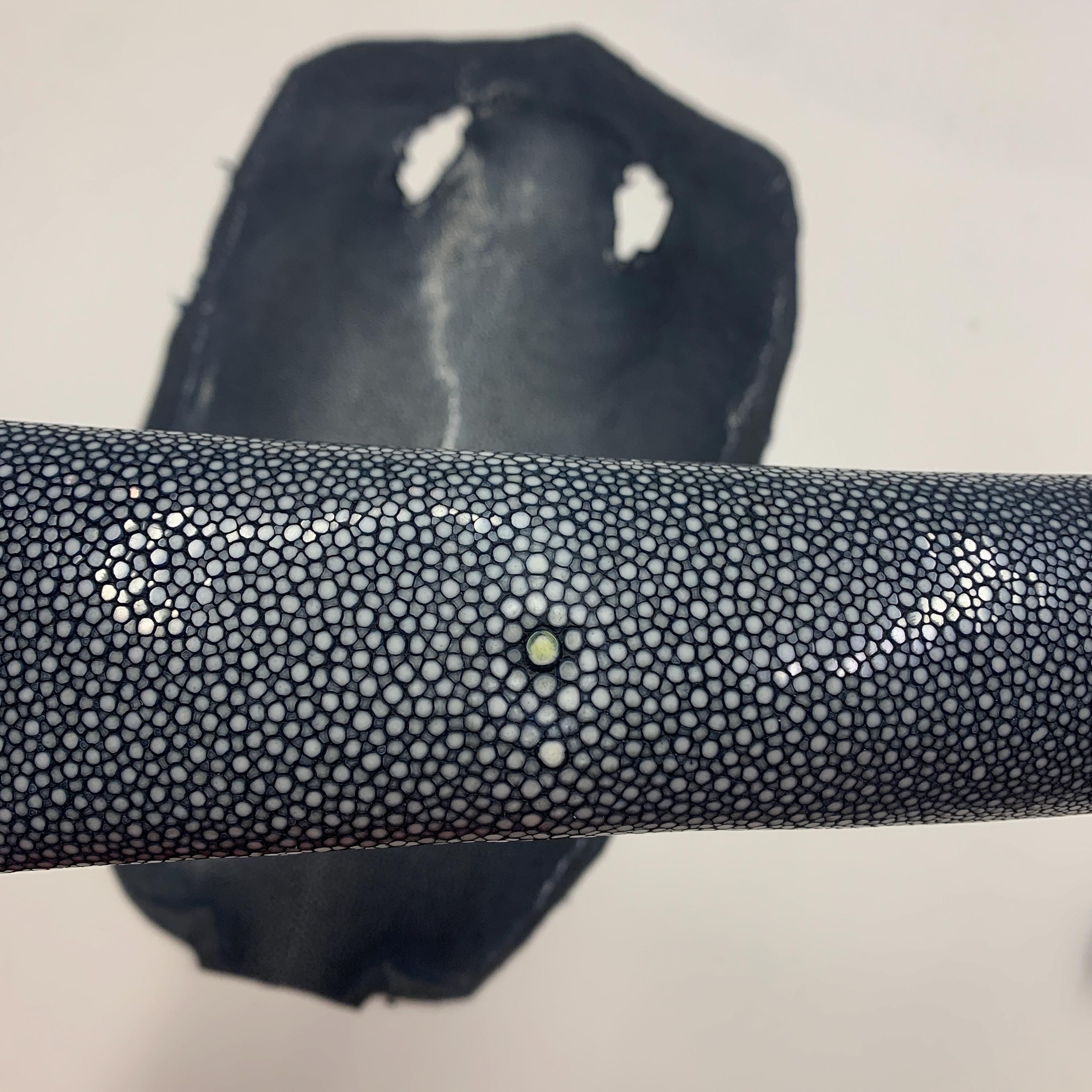Navy Blue Stingray skin hide fish skin Natural leather, polished surface, for bracelets chokers wallets purses watch strap luxurious
